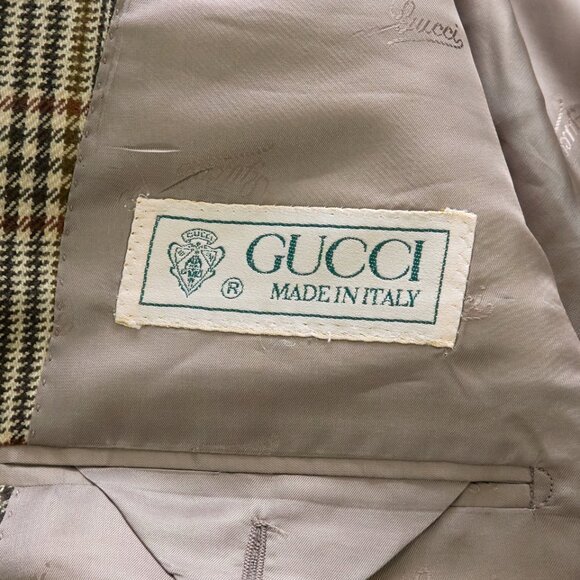 GUCCI Glen Plaid Cashmere Men's Vintage Blazer, Size 52 R, Made in Italy - Picture 11 of 14